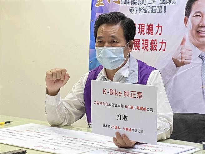 陈福海也以监察院「K-Bike 採购纠正案」调查报告，质疑时任观光处长的杨镇浯是否知情或曾授意(于家麒摄)