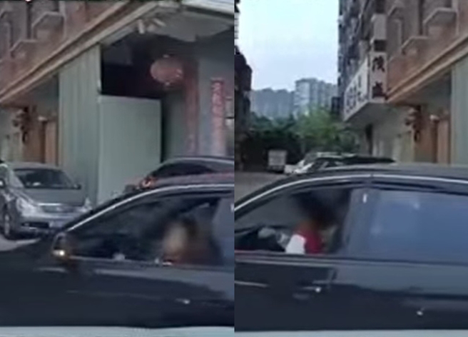 大陆有驾驶在巷口与1辆黑色轿车会车，他往对方驾驶座一看竟然是1名约6岁男童。（翻摄自微博）