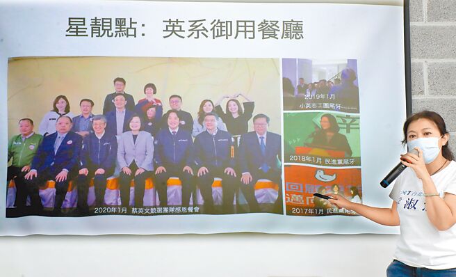 国民党台北市议员游淑慧18日质疑前国策顾问黄承国经营的星靓点花园饭店，2016年遭到检举违建，8年来拆不掉。（郑任南摄）