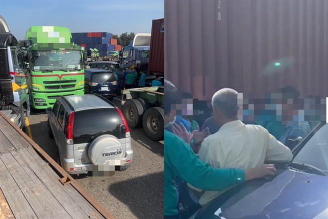 台中港今天发生运将因排队问题发生斗殴事件，被害人被打到肋骨断裂，同事们不满找对方理论。（图／民眾提供）