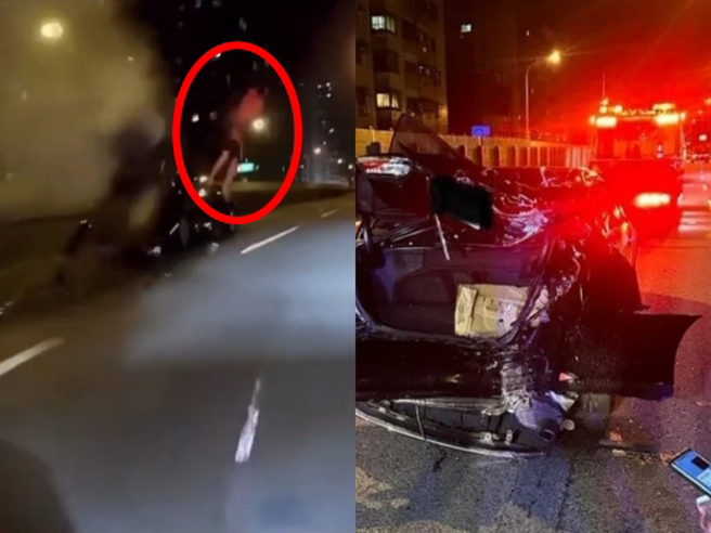 重机男撞计程车喷飞惨死，家属心碎认尸，働：一定要他道歉！（翻摄自脸书「记者爆料网」）