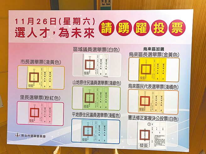 新北市此次选举有长5种选举票及1张公投票，若设籍乌来区可再加领乌来区长及区民代表2种选举票。（叶德正摄）