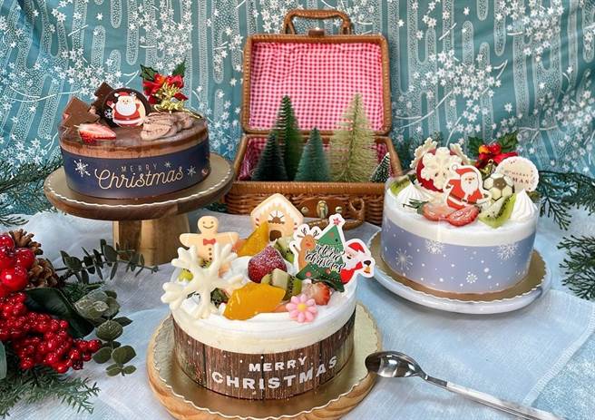 連鎖咖啡85℃嚴選食材在耶誕前夕推出四款切片和三款整膜耶誕主題蛋糕。（85℃提供／馮惠宜台中傳真）