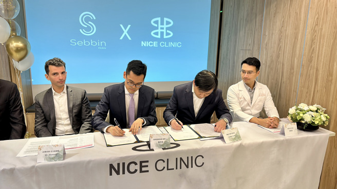 法国香榭柔滴 Sebbin 原厂偕同在台总代理「礴展生医有限公司」，在耐斯诊所信义旗舰馆成立亚洲第一座临床教育训练中心。(戴志扬翻摄)