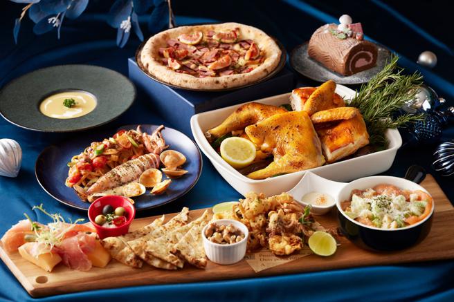 台北喜来登大饭店比萨屋推出耶诞4人分享餐。（台北喜来登大饭店提供）