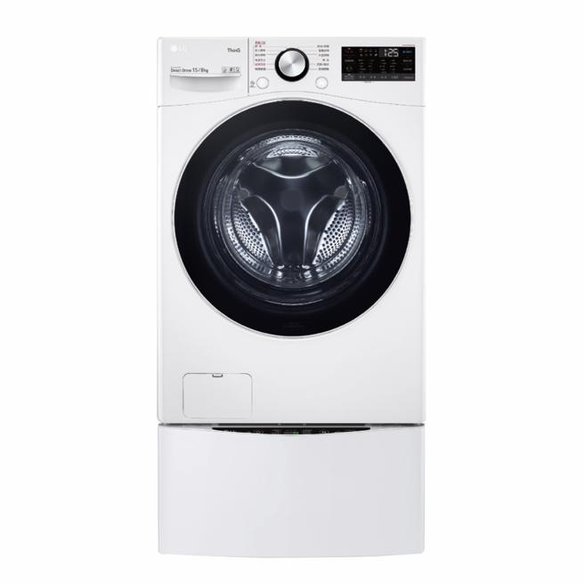 灿坤的LG 15KG蒸气洗脱烘滚筒洗衣机，原价4万3900元，会员价3万9510元，搭配黑五超级庆最高现折2000元，灿坤独家再赠FiJi飞渍一纸净。（灿坤提供）