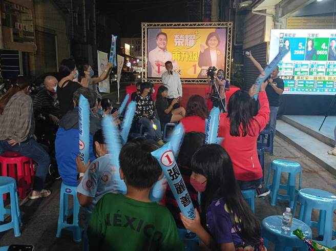 国民党云林县长候选人张丽善得票数超过18万，竞选总部宣布当选。（张朝欣摄）