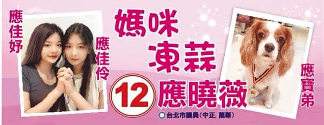 台北市中正、萬華區議員應曉薇的寵物犬「應寶弟」，擔任起助選員，不少民眾在選舉布條上看到「應寶弟」，好奇怎麼沒看到候選人，發現是助選員後直呼好可愛。（摘自應曉薇臉書粉絲專頁）