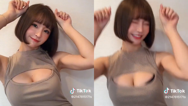 元元跳舞时衣服慢慢绷开，使黑色内衣无意被看光。(图/元元 IG)