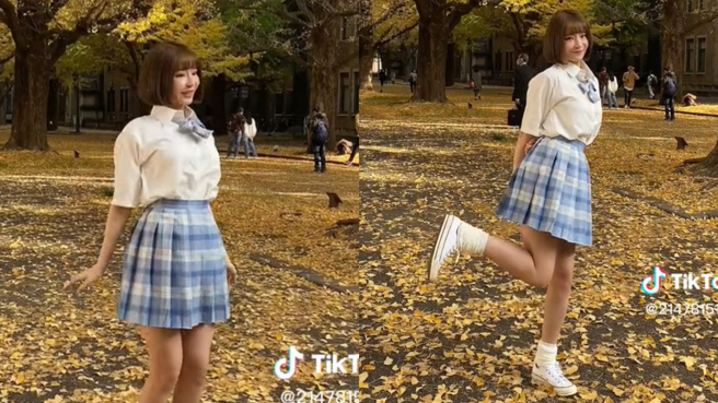 元元曾穿学生服热舞的影片非常精采，粉丝给予她到1万分的评价。(图/元元 抖音)