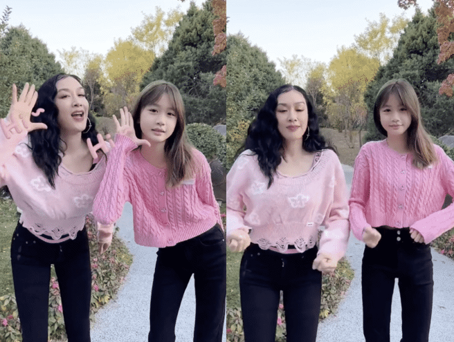 鍾麗緹與女兒小考拉一同在鏡頭前熱舞。(圖/鍾麗緹 抖音)