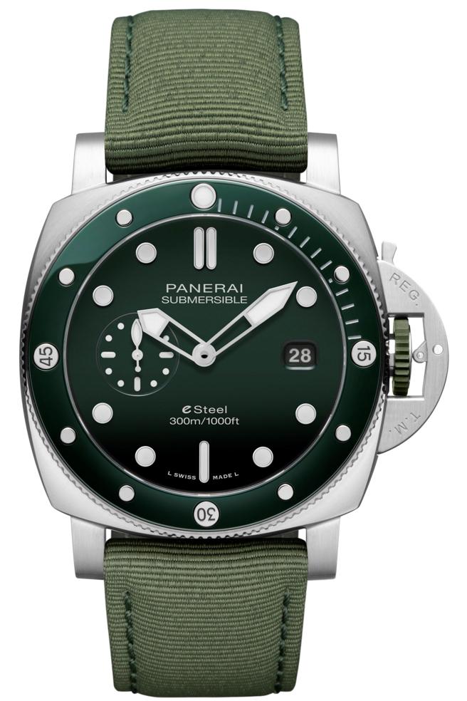 沛納海Submersible QuarantaQuattro ESteel VerdeSmeraldo專業潛水表（PAM1287），34萬1000元。（Panerai提供）