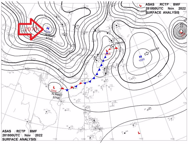 郑明典分享，蒙古高压中心威力强大，暂时没有南下迹象。（翻摄脸书）