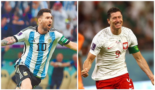 阿根廷隊長梅西（左）將在小組賽最後一戰對陣波蘭隊長萊萬多斯基（右）。（路透）