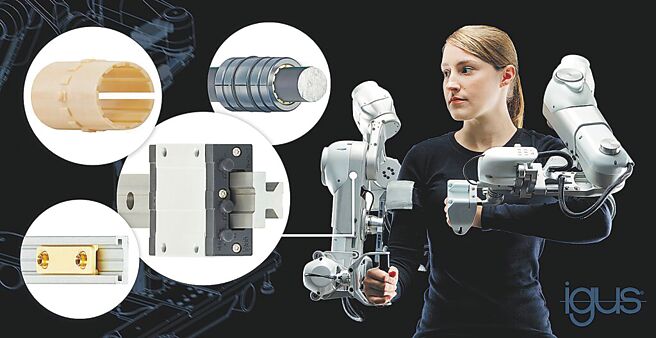 使用igus緊湊型免上油直線軸承裝置和滑動軸承，用以靈活調整輔助型外骨骼。圖／igus GmbH提供