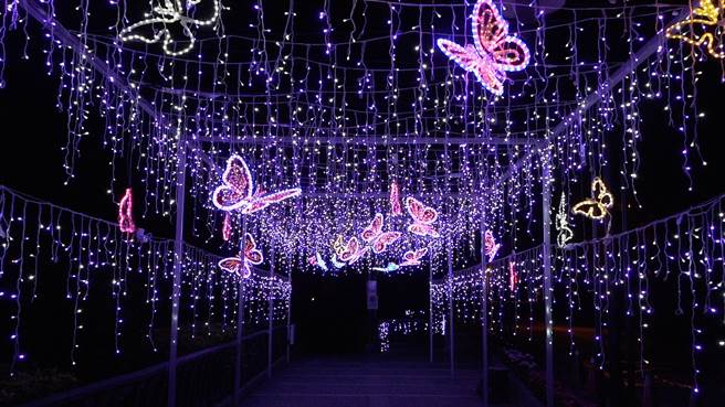 谷关温泉公园建造成「幻彩耶诞村」，民眾可看到缤纷彩虹步道，梦幻感十足。（参山处提供）