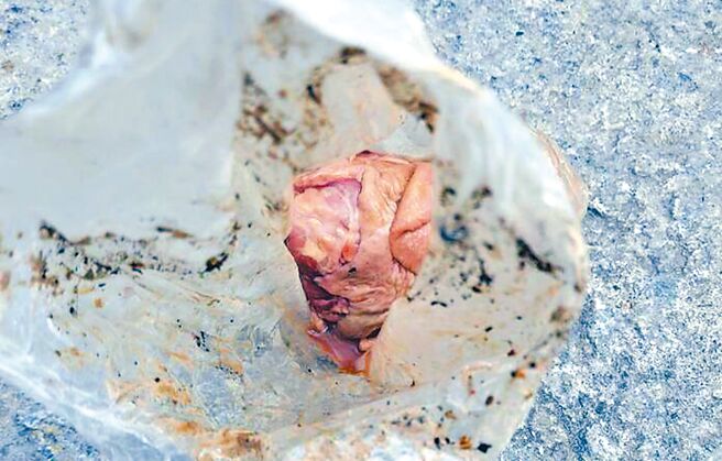 台南市一大廟西羅殿的天公爐，日前被人埋入生雞腿。（讀者提供／洪榮志台南傳真）