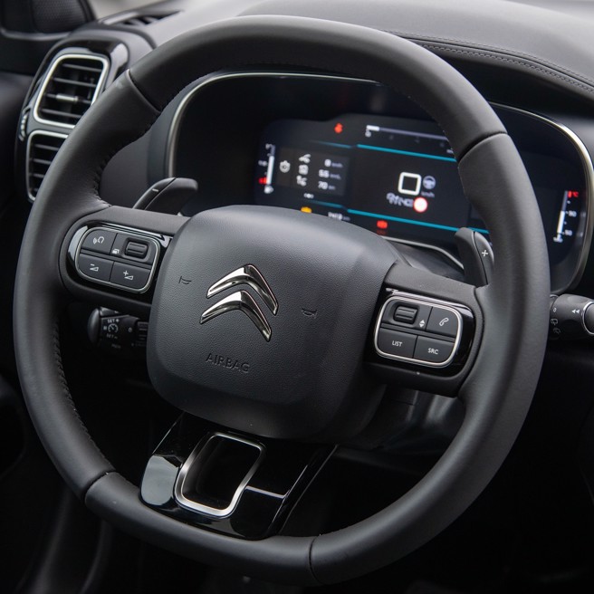 多功能方向盤附F1換檔撥桿。（陳大任攝）