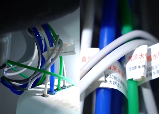 男子去年11月才買來安裝的濾水器，沒想到管線竟然裝反，讓他氣罵「孩子喝一整年的廢水奶」。（翻攝自微博）