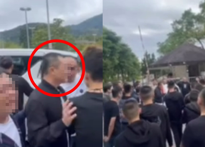 6人联手在路上抢走7736万的天价强盗案，共犯王志成入监12年申请假释成功，今出狱时台南当地近百名道上兄弟前往热烈迎接。（民眾提供/程炳章翻摄）