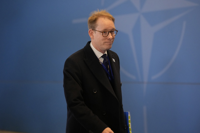 北約外交部長會議第1天在羅馬尼亞布加勒斯特舉行，圖為瑞典部長外交部長比爾史特龍（Tobias Billstrom） 照片。（美聯社）