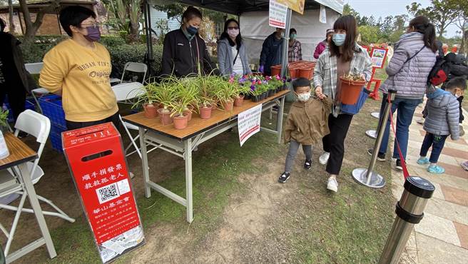 林務所配合辦理憑發票換百合球莖、酒瓶蘭或矮牽牛苗木活動，吸引很多民眾前來兌換。(于家麒攝)