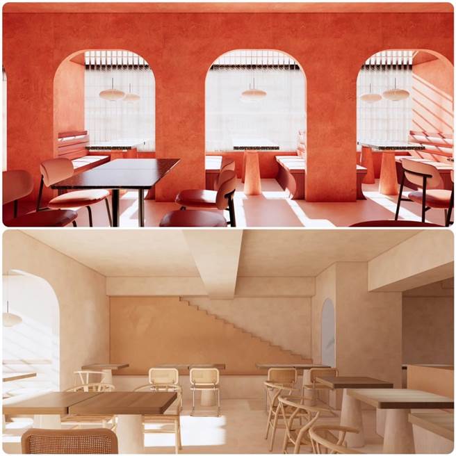 台中新品牌「嵩 sung」以折衷主义风格呈现珊瑚橘与静谧白两种截然不同的主色。(嵩sung提供／陈韵萍合成)