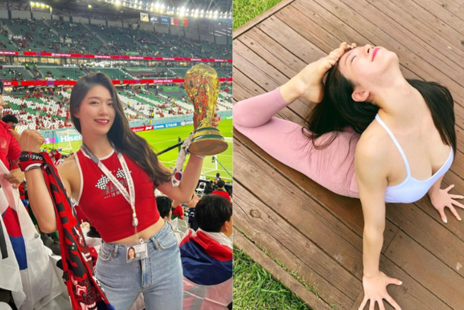 南韩美女瑜珈老师卡达街头展现招牌「身体对折」动作。(图／金成熙IG)