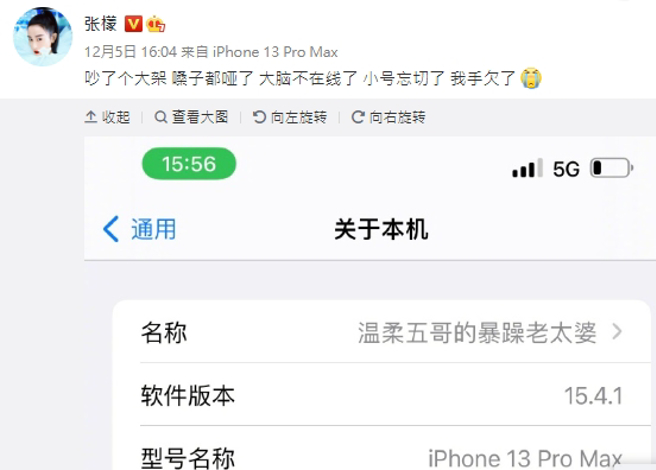 張檬發文解釋發文原因，並曬出自己的手機名稱備註。(圖／翻攝自張檬微博)
