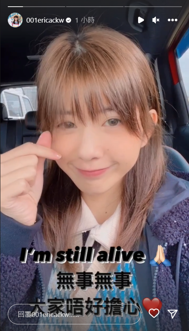 陈嘉慧目睹车祸后PO出IG限时，可见她面带笑容应已摆脱震惊情绪。(图/陈嘉慧 IG)