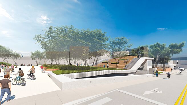 桃园市文化局前广场地下停车场未来可提供1608席机车格，图为完工模拟图。（桃园市政府交通局提供／陈梦茹桃园传真）