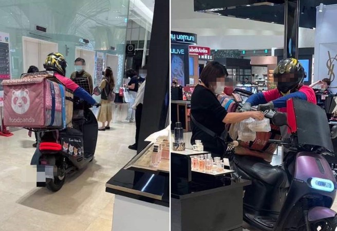 一名外送员骑进百货送餐，引起热烈讨论。(翻摄自 外送员的奇闻怪事FB)