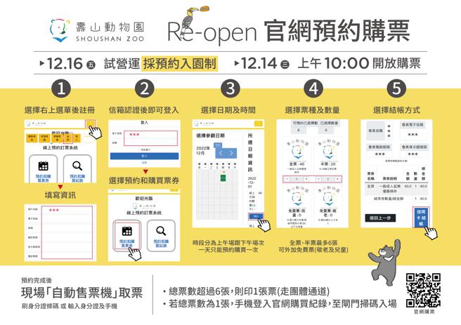 寿山动物园12/16试营运，採预约入园制，并将于12/14上午10点开启售票服务，官网预约购票流程。(高雄市观光局提供)