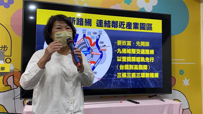 争取连任的嘉义市长黄敏惠提出城际路网规画政见。（廖素慧摄）