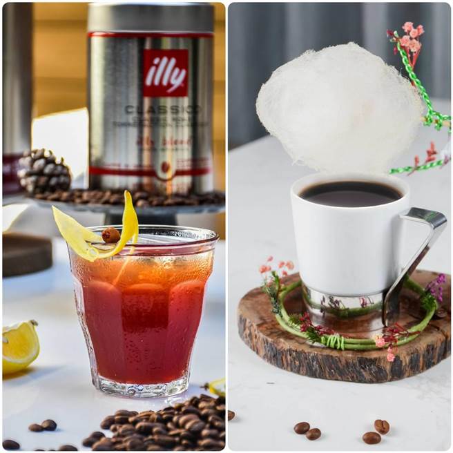 花式特调中无酒精成分的洛神咖啡(左)和雨过天晴。(台北中山九昱希尔顿逸林酒店提供／陈韵萍合成)