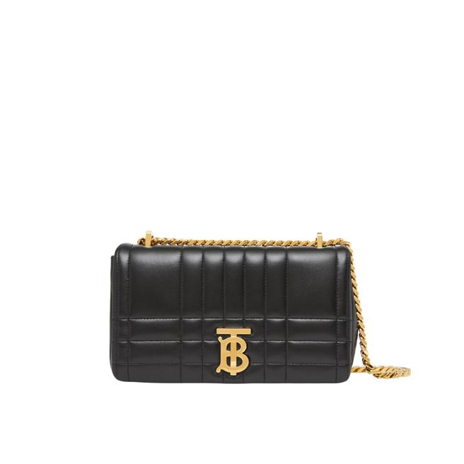 BURBERRY 绗缝皮革小型 Lola 包，黑金色，7万5000元。（BURBERRY提供）