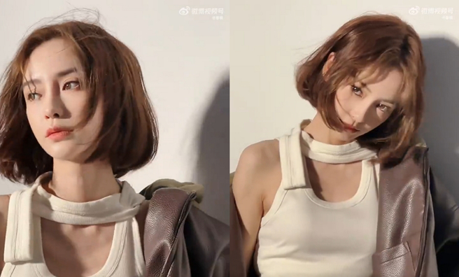 Angelababy肩上短髮新造型再度美晕眾人。（图／摘自微博）