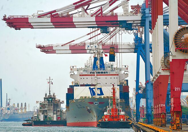 財政部7日公布11月出口金額361.3億美元、年減13.1%，連續3個月負成長，減幅擴大，表現比預期差。圖為貨輪停靠高雄港區。（中央社）