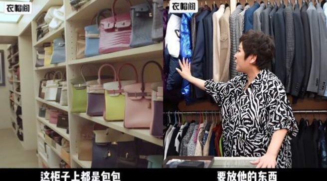 向太更衣室中一面墙的柜上摆满百万元精品包，多到可以买好几间房。（图／摘自向太陈岚抖音）