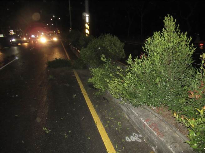 22岁张姓男子骑机车沿台1线南下行经屏东佳冬段时，疑因急煞不及撞上前方行走的84岁陈姓老翁，机车瞬间飞越分隔岛撞上北上来车的挡风玻璃。（警方提供／谢佳潾屏东传真）