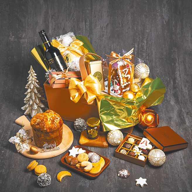 台北远东香格里拉推出6款节庆限定礼篮；图为耶诞奢华礼篮。（业者提供）