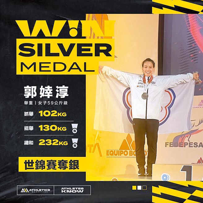郭婞淳在2022世锦赛获得挺举、总和双料银牌。（郭婞淳脸书翻摄）