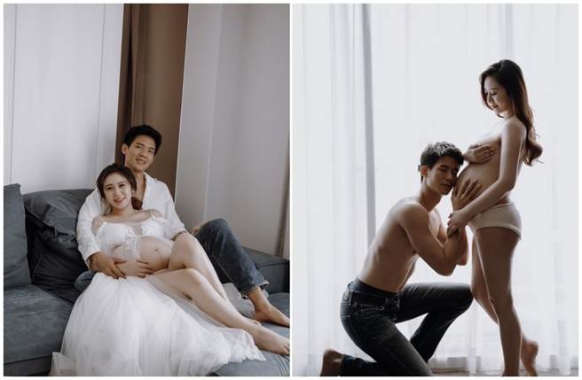 蔡允潔偕夫婿拍孕婦寫真。（J2 Plus婚紗提供）