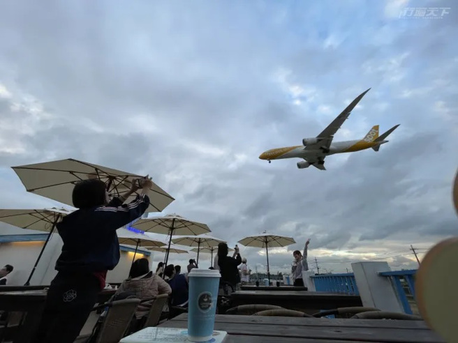 第三航廈咖啡聽，能一面喝著咖啡一面享受飛機從頭頂劃過的暢快感。（圖/ 行遍天下）