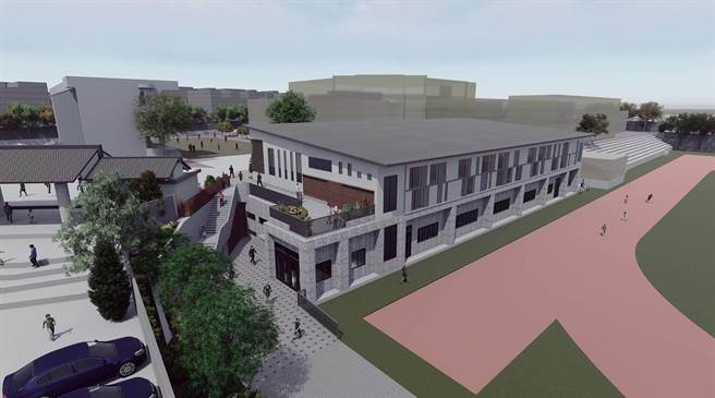 台中市大肚区大道国中中正礼堂拆除重建，预计113年7月完工。（冯惠宜摄）