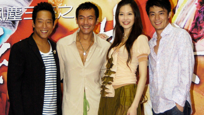 江华2006年曾因《风尘三侠之红拂女》一剧来台宣传，(由左至右分别为阿庞、江华、姚采颖、霍建华)。(图/中时资料照)