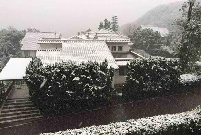 2016年爆发霸王寒流，连新北市新店都下雪。（读者提供）