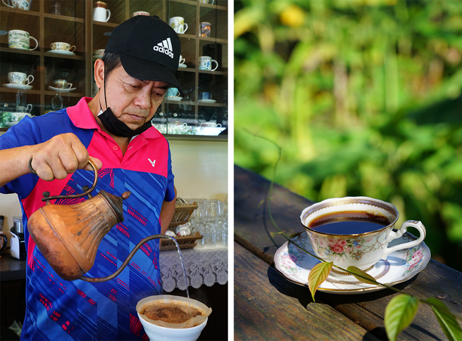 罗老板夫妻俩都爱喝咖啡，手冲咖啡技术熟练，能充分表现咖啡豆风味。(摄影/Cindy Lee)
