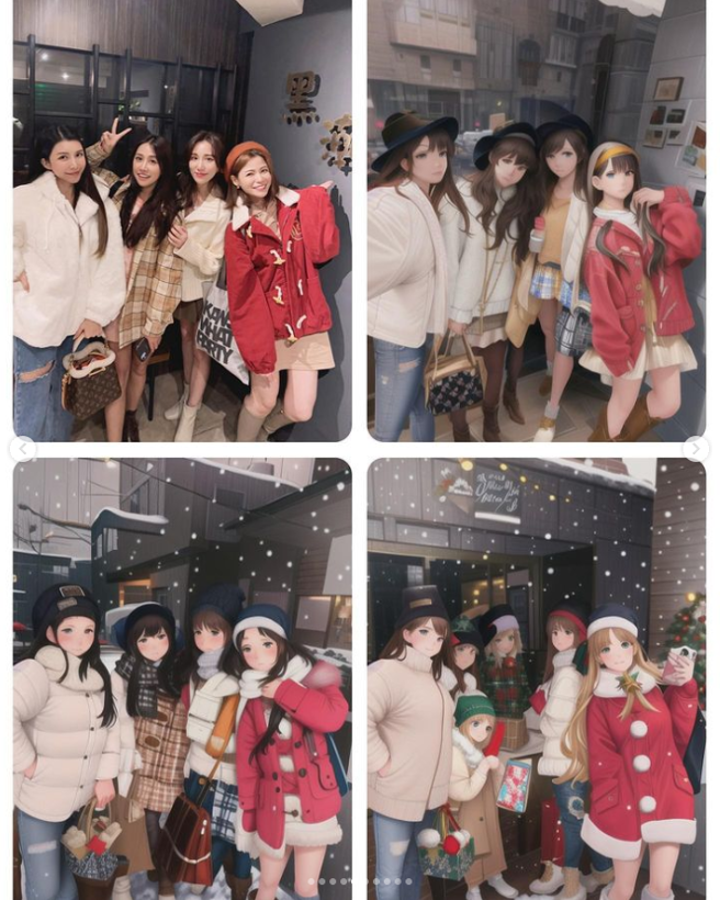 套上AI art滤镜后，Apple的姊妹合照平白多出2个女人。（图／IG@appleweiting）