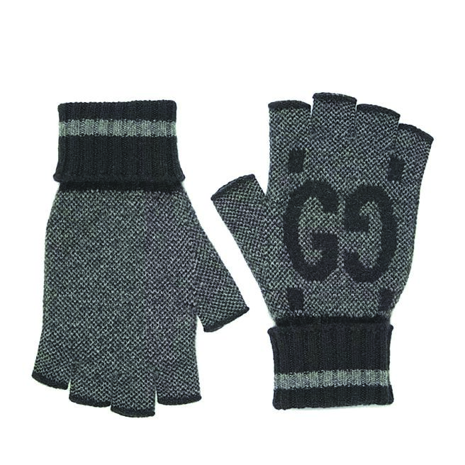 GUCCI GG緹花灰黑色羊絨露指手套，1萬6900元。（GUCCI提供）